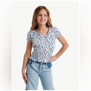Girls Justice Blue Floral Puff Sleeve and Smocked Blouse NWT Kids Summer Clothes
